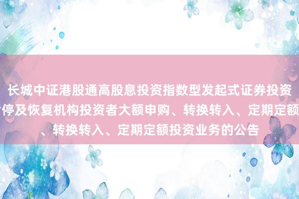 长城中证港股通高股息投资指数型发起式证券投资基金（QDII）暂停及恢复机构投资者大额申购、转换转入、定期定额投资业务的公告