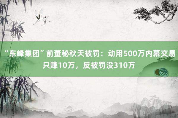 “东峰集团”前董秘秋天被罚：动用500万内幕交易只赚10万，反被罚没310万