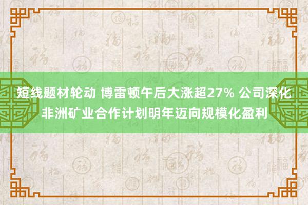短线题材轮动 博雷顿午后大涨超27% 公司深化非洲矿业合作计划明年迈向规模化盈利