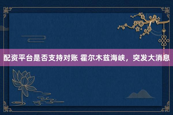 配资平台是否支持对账 霍尔木兹海峡，突发大消息